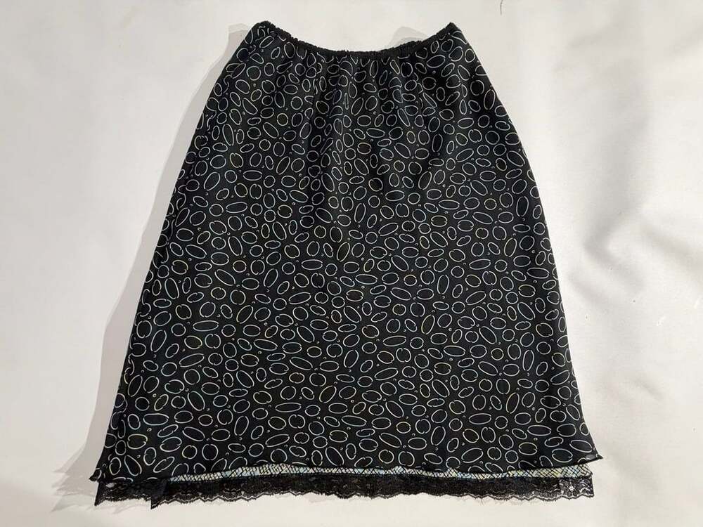 Vintage Y2K Black Geometric Printed Lace Trim Midi Skirt Women Size S/M